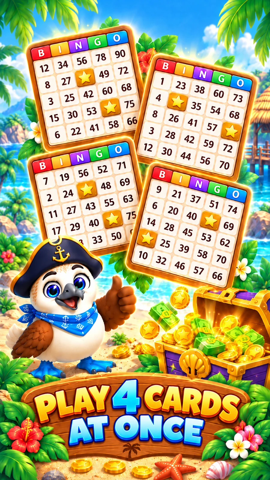 Bingo Dance promotional artwork featuring four colorful bingo cards
